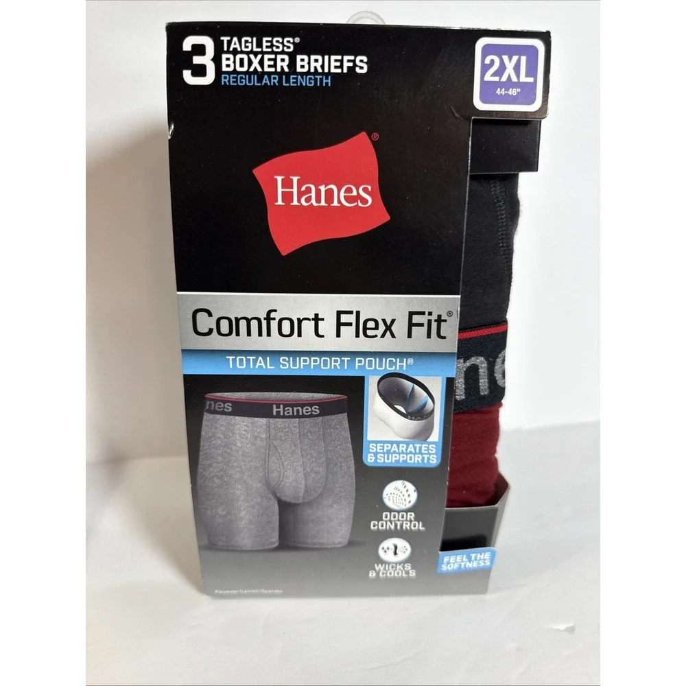 HANES (3 PACK!) Men's Comfort Flex Fit Boxer Briefs Sz 2XL 44-46Black/Blue/Red C